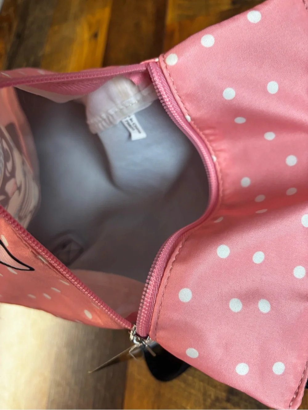 Pink Polka Dot Cat Crossbody Bag with Coffee Graphic